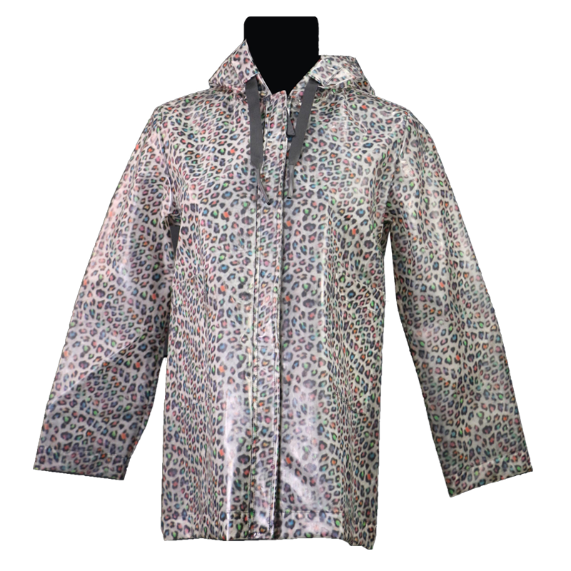 Leopard print waterproof stylish PET outdoor womens raincoat jacket